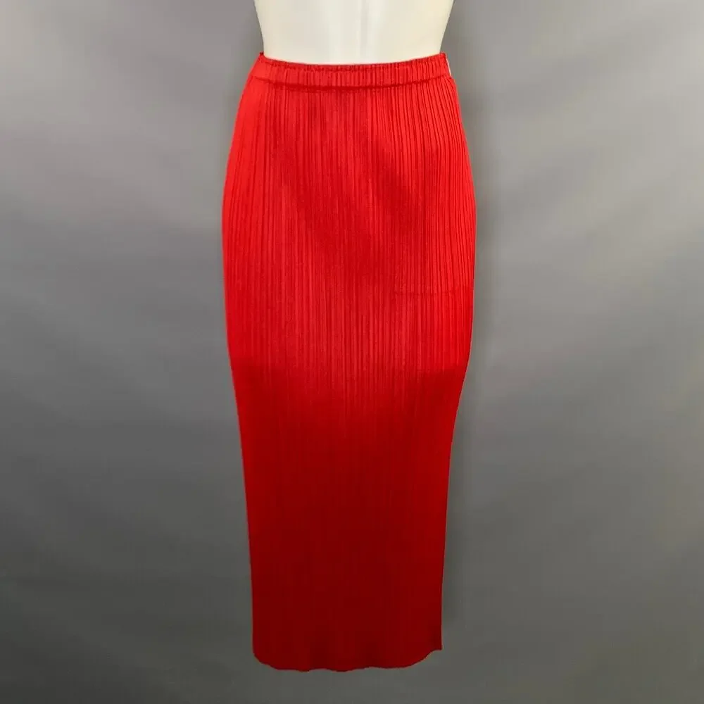 PLEATS PLEASE by ISSEY MIYAKE Size S Red Polyester Pleated Long Skirt